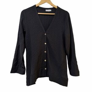 Habitat Womens Textured Asymmetrical Hem Button Up Top Size M Black Lagenlook